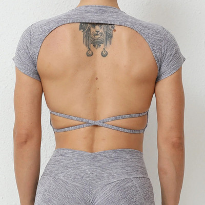2024 Pad Hollow BackTe Crop Tops Naiste lühikeste varrukatega joogasärk Fitness Treening Top Jõusaaliriided Spordirõivad Jooksu T-särgid
