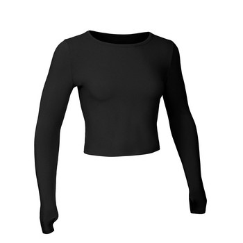 SYROKAN Γυναικεία μακρυμάνικα αθλητικά πουκάμισα για προπόνηση γιόγκα Crop Top με τρύπα για τον αντίχειρα