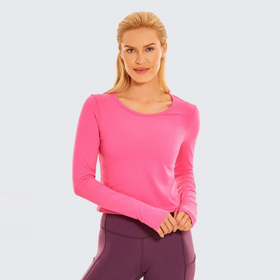 SYROKAN Γυναικεία μακρυμάνικα αθλητικά πουκάμισα για προπόνηση γιόγκα Crop Top με τρύπα για τον αντίχειρα