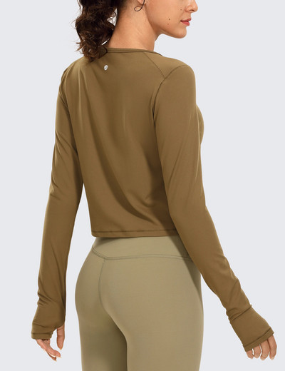 SYROKAN Γυναικεία μακρυμάνικα αθλητικά πουκάμισα για προπόνηση γιόγκα Crop Top με τρύπα για τον αντίχειρα