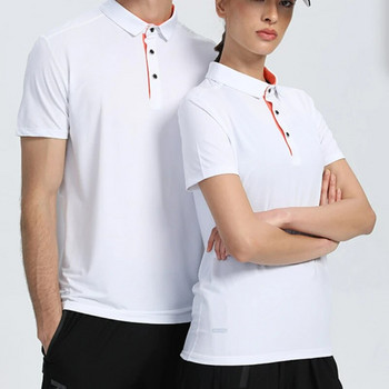 Мъжка фитнес спортна поло тениска Едноцветна дишаща тениска с V-образно деколте Бързосъхнеща тениска от полиестер с къс ръкав Тениска за голф