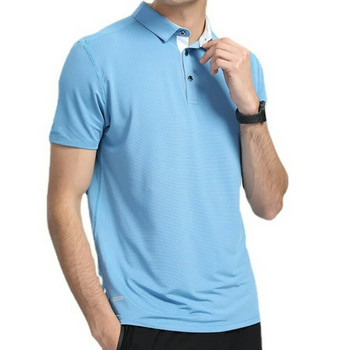 Мъжка фитнес спортна поло тениска Едноцветна дишаща тениска с V-образно деколте Бързосъхнеща тениска от полиестер с къс ръкав Тениска за голф