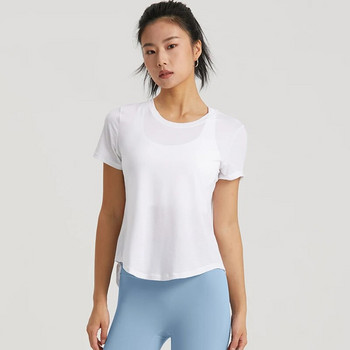 DANCEFISH 2023 Γυναικεία κοντό μανίκια Cool Feeling Top Μοναδικά αθλητικά ρούχα με σπαστό πίσω μέρος καθημερινά τζόκινγκ τζόκινγκ πιλάτες γιόγκα μπλουζάκια
