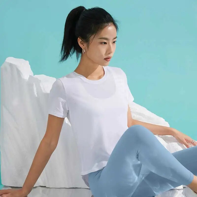 DANCEFISH 2023 Moteriški trumpomis rankovėmis, puikaus jausmo viršūnė, unikali sportinė apranga, kasdienis pasivaikščiojimas, bėgiojimas, Pilateso jogos marškinėliai