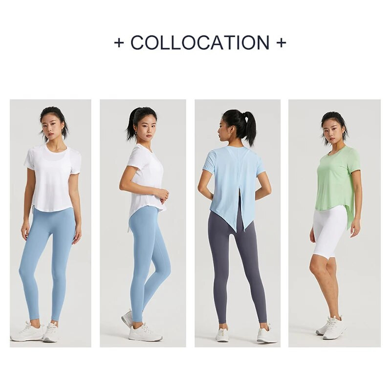 DANCEFISH 2023 Moteriški trumpomis rankovėmis, puikaus jausmo viršūnė, unikali sportinė apranga, kasdienis pasivaikščiojimas, bėgiojimas, Pilateso jogos marškinėliai