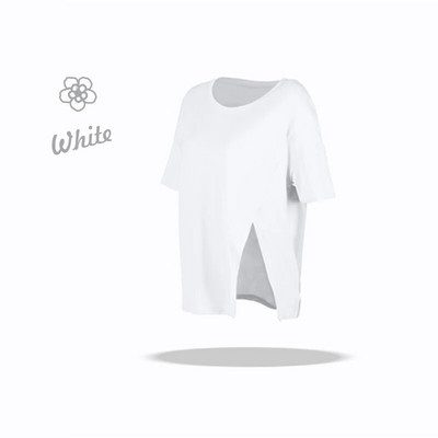 DANCEFISH 2023 Γυναικείο κοντομάνικο μπλουζάκι Cool Feeling Fabric Split στο πλάι Χαλαρά αθλητικά ρούχα Καθημερινή γυμναστική Walk Κομψά μπλουζάκια γιόγκα