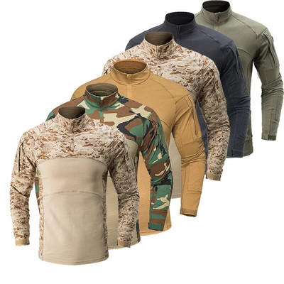 Cămașă de luptă Camo Army pentru bărbați, cămașă militară cargo cu mânecă lungă, cămașă tactică de pescuit, cămașă de camping, haine de vânătoare pentru bărbați