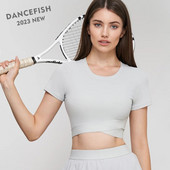 DANCEFISH 2023 naiste unikaalsed lühikese äärisega poolfikseeritud padjakesed madala intensiivsusega jõusaali igapäevaseks väljas treenimiseks kõndimise pilatese jooga T-särgid