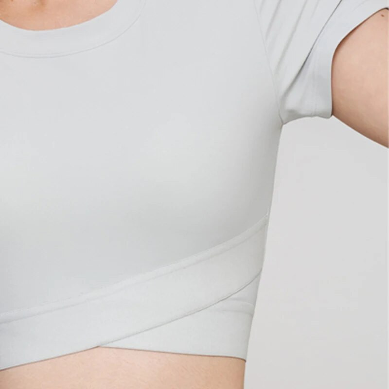 DANCEFISH 2023 Dámske jedinečné tričko s krátkym topom s polopevnými vložkami, nízkointenzívne cvičenie, denné cvičenie, outdoorové fitness, chôdza, pilates, joga, tričká