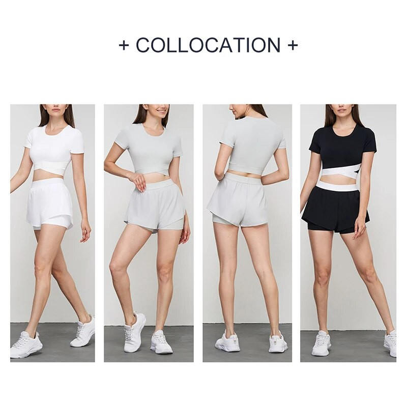 DANCEFISH 2023 Dámske jedinečné tričko s krátkym topom s polopevnými vložkami, nízkointenzívne cvičenie, denné cvičenie, outdoorové fitness, chôdza, pilates, joga, tričká