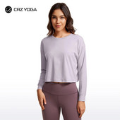 CRZ YOGA naiste Pima puuvillased pikkade varrukatega treeningsärgid lahtised sportlikud joogatopid Basic Casual Fall Crop särk