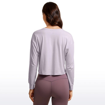 Γυναικεία CRZ YOGA Βαμβακερά πουκάμισα προπόνησης Pima Loose αθλητικά μπλουζάκια Yoga Basic Casual Fall Crop πουκάμισο