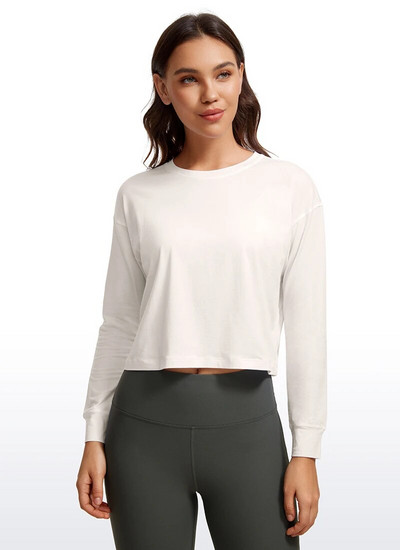 CRZ YOGA naiste Pima puuvillased pikkade varrukatega treeningsärgid lahtised sportlikud joogatopid Basic Casual Fall Crop särk