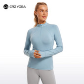 CRZ YOGA Γυναικεία πουκάμισα με μακρυμάνικο πουλόβερ με μισό φερμουάρ Αθλητικά μπλουζάκια γιόγκα με λεπτή εφαρμογή