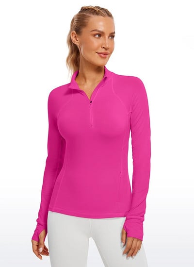 CRZ YOGA Γυναικεία πουκάμισα με μακρυμάνικο πουλόβερ με μισό φερμουάρ Αθλητικά μπλουζάκια γιόγκα με λεπτή εφαρμογή