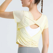 Dámske športové tričká Sean Tsing® s krátkym rukávom, voľným chrbtom, rýchloschnúce, priedušné, na jogu, beh, pilates, atletické, fitness, tielko