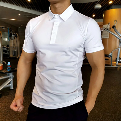 Vară Bărbați Polo Tricou Sală de gimnastică Alergare Antrenament Fitness Culturism Casual Sport Bumbac de calitate superioară cu mânecă scurtă Tricouri pentru bărbați