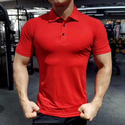 Vară Bărbați Polo Tricou Sală de gimnastică Alergare Antrenament Fitness Culturism Casual Sport Bumbac de calitate superioară cu mânecă scurtă Tricouri pentru bărbați