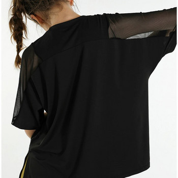 Vnazvnasi Дамски тренировъчни спортни топове Свободна блуза за бягане Тениска Мрежести спортни ризи с къс ръкав Фитнес йога Дамски големи размери