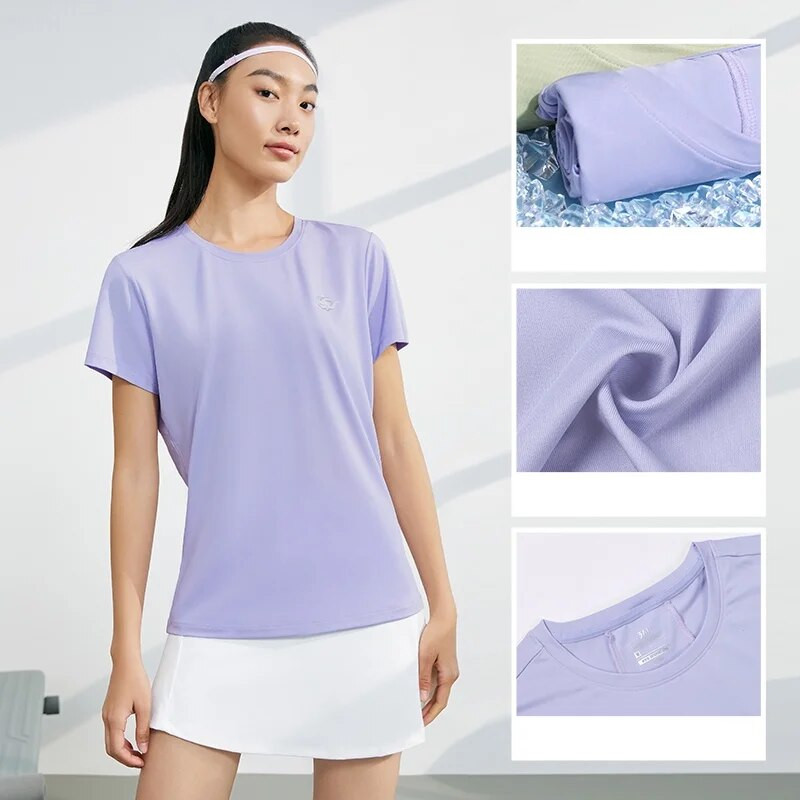 361 градуса дамска спортна тениска дишаща бързосъхнеща лека тънка пуловер с усещане за лед Ежедневен пуловер с кръгло деколте и къси ръкави 662324120