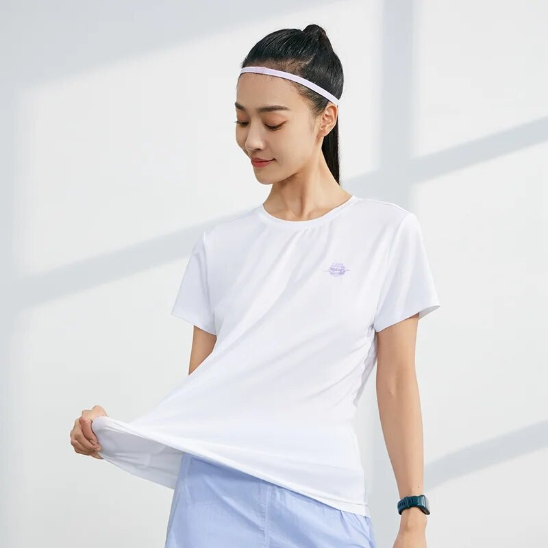 361 градуса дамска спортна тениска дишаща бързосъхнеща лека тънка пуловер с усещане за лед Ежедневен пуловер с кръгло деколте и къси ръкави 662324120