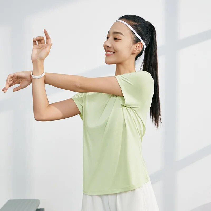 361 градуса дамска спортна тениска дишаща бързосъхнеща лека тънка пуловер с усещане за лед Ежедневен пуловер с кръгло деколте и къси ръкави 662324120