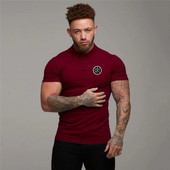 Suvised klassikalised puuvillased polosärgid lühikeste jooksuvarrukatega spordisärk Jõusaali Kulturismi Fitness T-särk meestele Lapel Slim Fit T-särk