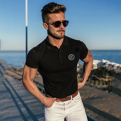 Suvised klassikalised puuvillased polosärgid lühikeste jooksuvarrukatega spordisärk Jõusaali Kulturismi Fitness T-särk meestele Lapel Slim Fit T-särk
