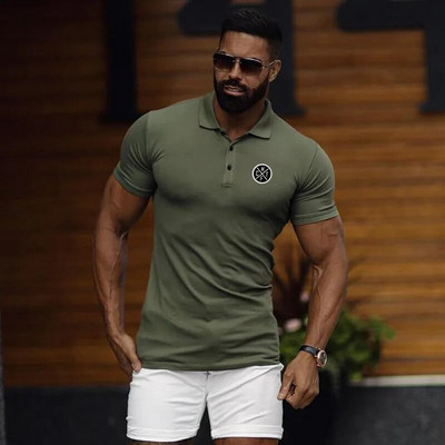 Suvised klassikalised puuvillased polosärgid lühikeste jooksuvarrukatega spordisärk Jõusaali Kulturismi Fitness T-särk meestele Lapel Slim Fit T-särk