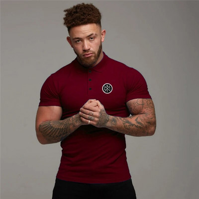 Suvised klassikalised puuvillased polosärgid lühikeste jooksuvarrukatega spordisärk Jõusaali Kulturismi Fitness T-särk meestele Lapel Slim Fit T-särk