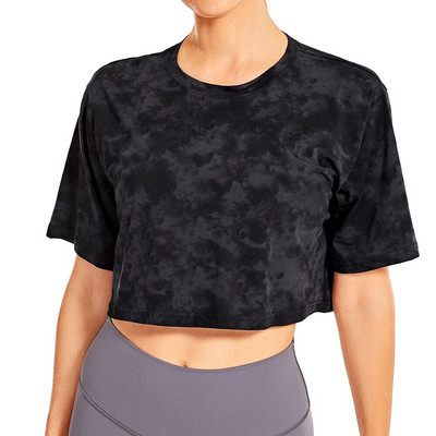 SYROKAN Sieviešu Pima Cotton Workout Crop Topi ar īsām piedurknēm skriešanas T-krekli Ikdienas Athletic T-krekli