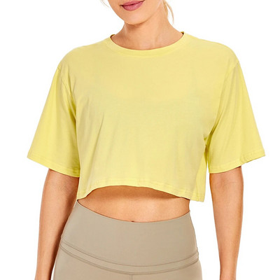 SYROKAN Sieviešu Pima Cotton Workout Crop Topi ar īsām piedurknēm skriešanas T-krekli Ikdienas Athletic T-krekli