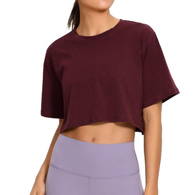 SYROKAN Sieviešu Pima Cotton Workout Crop Topi ar īsām piedurknēm skriešanas T-krekli Ikdienas Athletic T-krekli