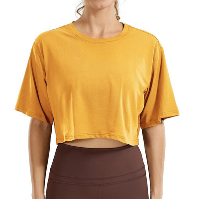 SYROKAN Sieviešu Pima Cotton Workout Crop Topi ar īsām piedurknēm skriešanas T-krekli Ikdienas Athletic T-krekli