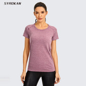 SYROKAN sieviešu bezšuvju treniņu Athletic T-krekli ar piedurknēm, skriešanas topi