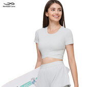 NULS Avocado Like Soft Fabric Yoga lühikeste varrukatega särk sisseehitatud Cupiga tennise T-särk naiste Cross Hem Fitness Crop topiga