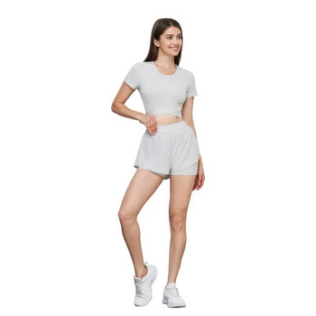 NULS Avocado Like Soft Fabric κοντομάνικο πουκάμισο γιόγκα με ενσωματωμένο μπλουζάκι τένις Cup για γυναικείο μπλουζάκι Cross Hem Fitness Crop