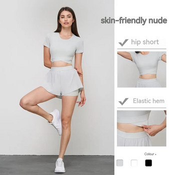 NULS Риза с къси ръкави за йога с авокадо като мека материя с вградена чаша Тенис тениска за жени с кръстосано подгъвче Фитнес горнище