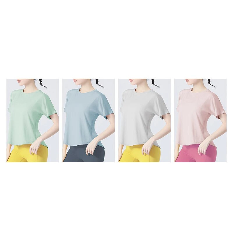 Vasaras treniņi vaļīgs jogas apģērbs ar īsām piedurknēm sievietēm, elpojošs ikdienas sporta fitness, skriešana ar īsām piedurknēm, ātri nožūstošs T-krekls