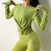 Uus joogatop naiste pikkade varrukatega jõusaalis Crop top Slim Fit särk Fitness Yoga Top Talvise treeningu naiste jõusaalisärgid