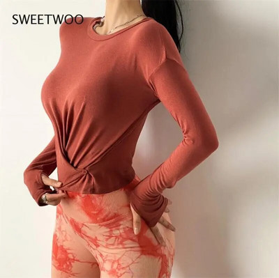 Uus joogatop naiste pikkade varrukatega jõusaalis Crop top Slim Fit särk Fitness Yoga Top Talvise treeningu naiste jõusaalisärgid