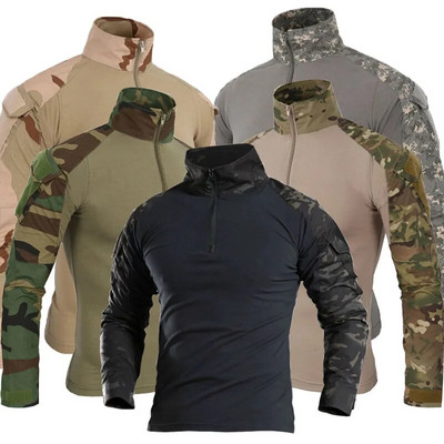 Combat Uniform Military Shirt Camouflage US Army Asian Size S-3XL Cargo Sport Tops Airsoft Paintball Tactical T-Shirts Hiking