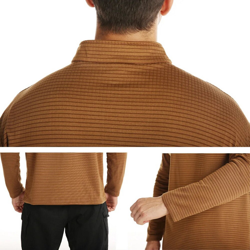 Ruuduline õhukesest fliisist Tactical Treening Aluspesu Meeste Õuerattaspordi Termiline Under Särk Pikkade varrukatega Pullover Triibuline särk