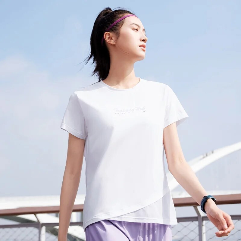 361 grādu sieviešu sporta T-krekls ar ledus sajūtu, elpojošs, ērts apaļš kakla izgriezums, īss, ikdienišķs sieviešu tops 662324113