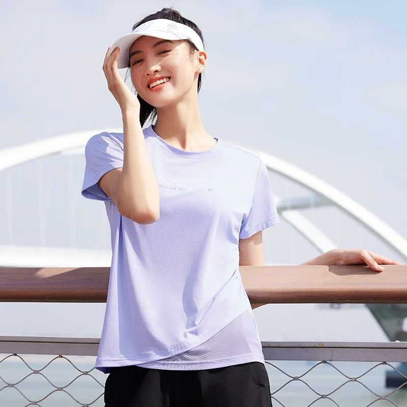 361 grādu sieviešu sporta T-krekls ar ledus sajūtu, elpojošs, ērts apaļš kakla izgriezums, īss, ikdienišķs sieviešu tops 662324113