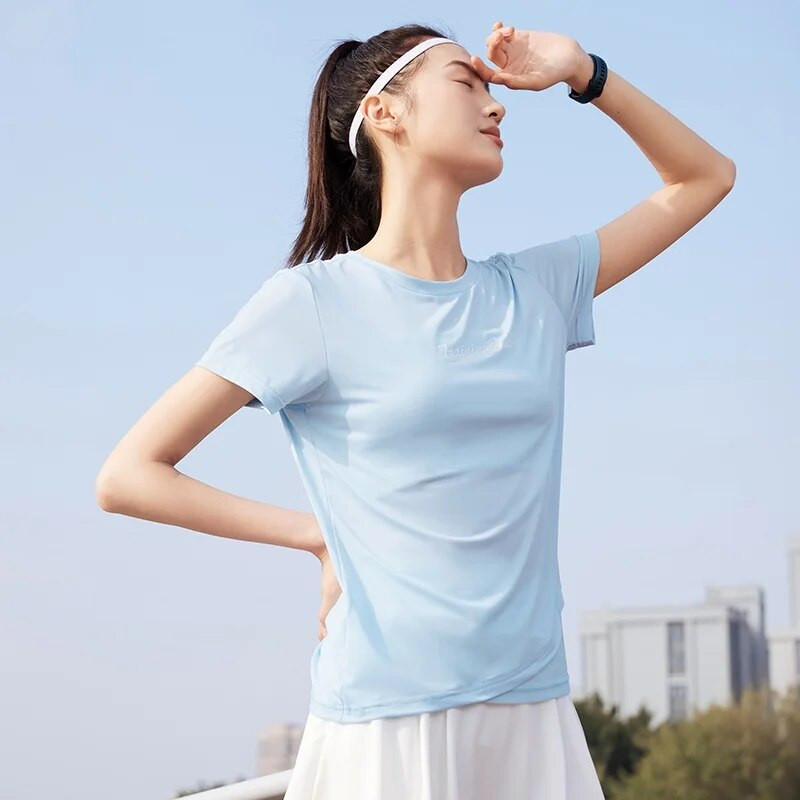 361 grādu sieviešu sporta T-krekls ar ledus sajūtu, elpojošs, ērts apaļš kakla izgriezums, īss, ikdienišķs sieviešu tops 662324113