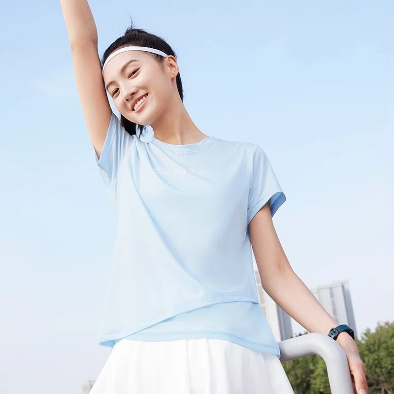 361 grādu sieviešu sporta T-krekls ar ledus sajūtu, elpojošs, ērts apaļš kakla izgriezums, īss, ikdienišķs sieviešu tops 662324113