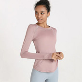 Femei sexy Manșete cu orificiu pentru degetul mare Cămăși sport Culoare uni Top elastic pentru gimnastică Yoga Alergare Moale Respirabil Tricouri cu mânecă lungă Top