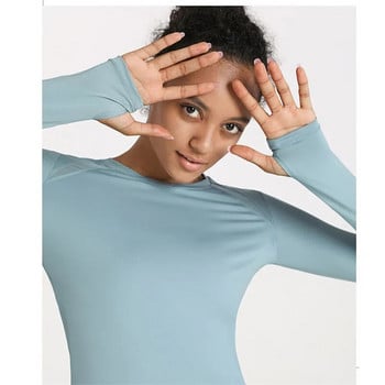 Σέξι γυναικείες μανσέτες με τρύπα για τον αντίχειρα Αθλητικά μπλουζάκια μονόχρωμα Υψηλή ελαστική μπλούζα γιόγκα γυμναστικής για τρέξιμο μαλακό αναπνεύσιμο μακρυμάνικο μπλουζάκι