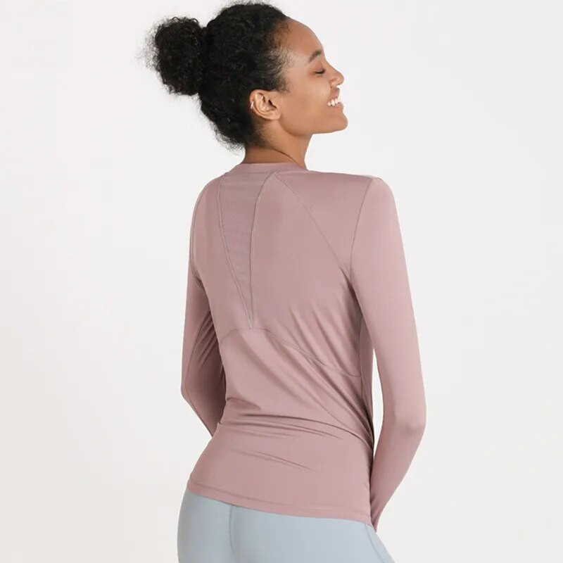 Seksīgas sievietes ar īkšķi ar caurumu aproces Sporta krekli vienkrāsains, elastīgs sporta jogas tops skriešanai, mīksts, elpojošs T-krekli ar garām piedurknēm